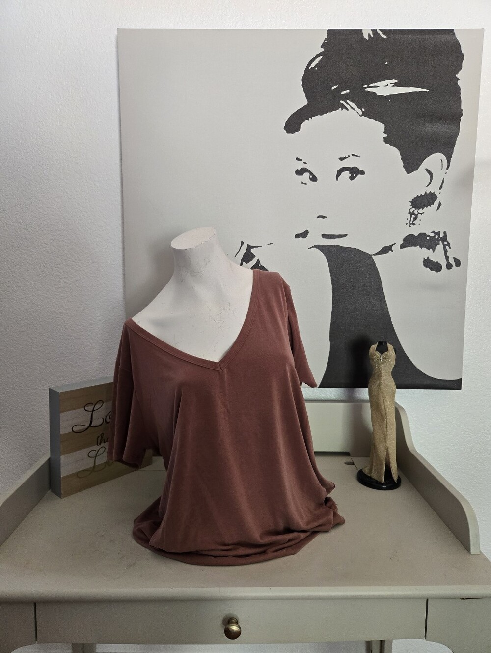 NWT Women's A New Day V-Neck Lounge Top in Brown Size XXL